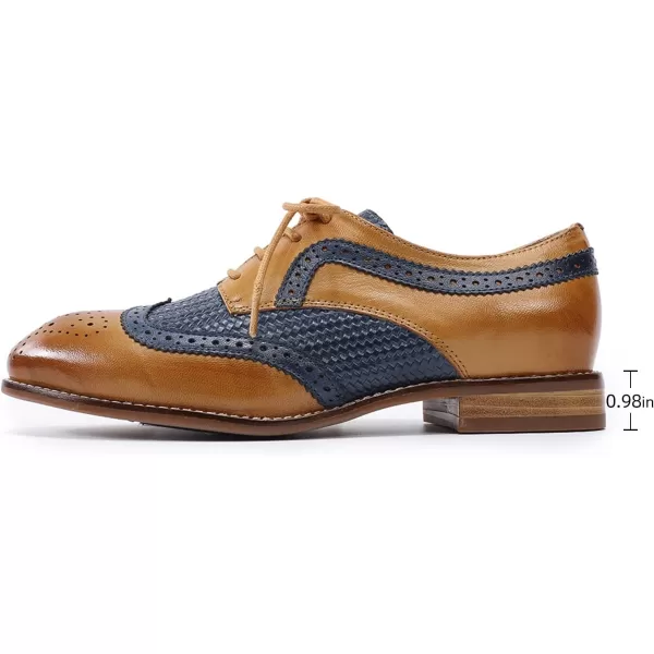 Mona flying Leather Flat Oxfords for Women Lace up Brogue Wingtips for Ladies