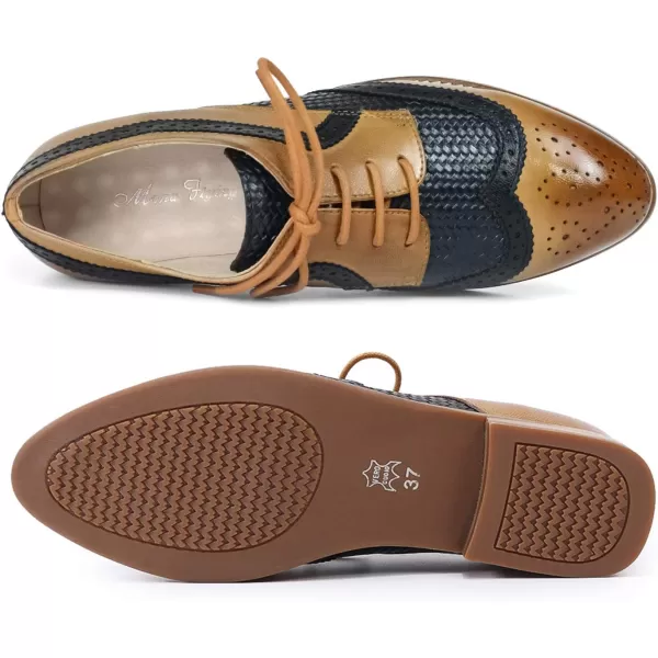 Mona flying Leather Flat Oxfords for Women Lace up Brogue Wingtips for Ladies