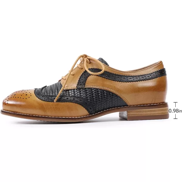 Mona flying Leather Flat Oxfords for Women Lace up Brogue Wingtips for Ladies