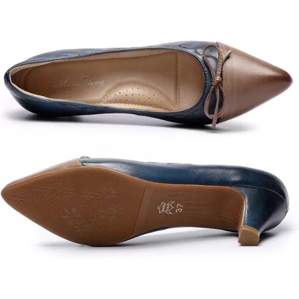 Mona flying Leather Mid Kitten Pumps Elegant Women Slip On Classic Comfortable Elegant Handmade Work Shoes