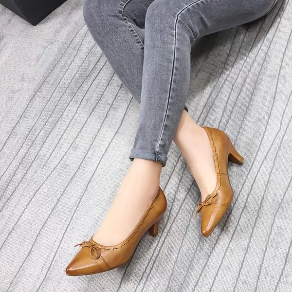 Mona flying Leather Mid Kitten Pumps Elegant Women Slip On Classic Comfortable Elegant Handmade Work Shoes