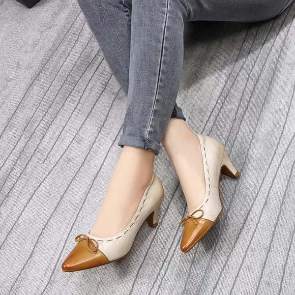 Mona flying Leather Mid Kitten Pumps Elegant Women Slip On Classic Comfortable Elegant Handmade Work Shoes