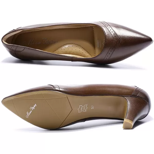 Mona flying Leather Mid Kitten Pumps Elegant Women Slip On Classic Comfortable Elegant Handmade Work Shoes
