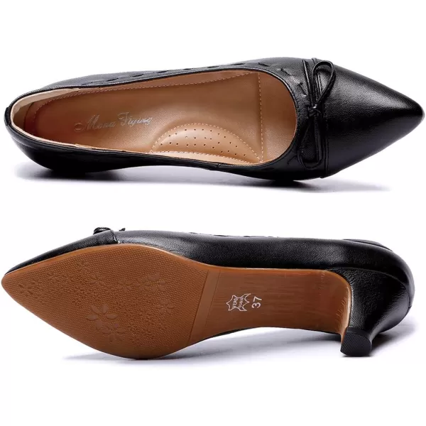 Mona flying Leather Mid Kitten Pumps Elegant Women Slip On Classic Comfortable Elegant Handmade Work Shoes