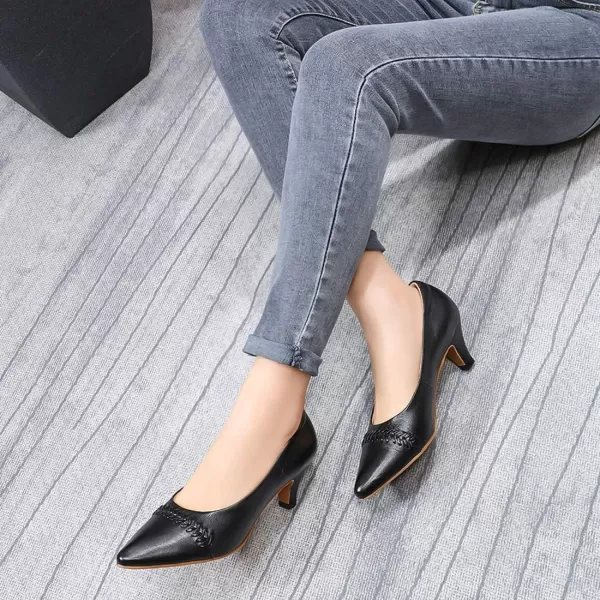Mona flying Leather Mid Kitten Pumps Elegant Women Slip On Classic Comfortable Elegant Handmade Work Shoes