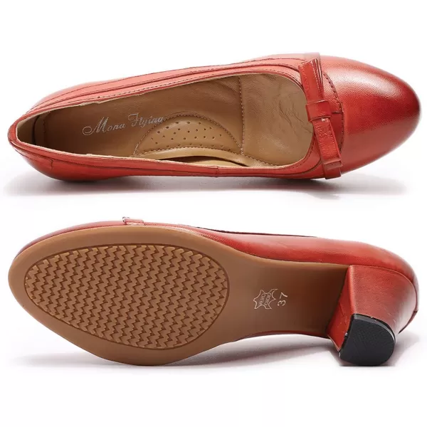 Mona flying Leather Mid Kitten Pumps Elegant Women Slip On Classic Comfortable Elegant Handmade Work Shoes