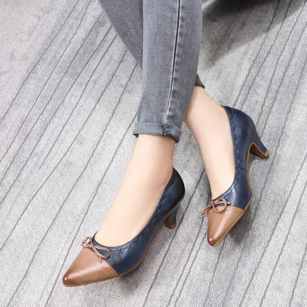 Mona flying Leather Mid Kitten Pumps Elegant Women Slip On Classic Comfortable Elegant Handmade Work Shoes