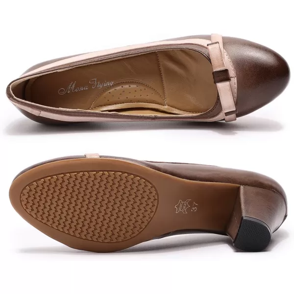 Mona flying Leather Mid Kitten Pumps Elegant Women Slip On Classic Comfortable Elegant Handmade Work Shoes