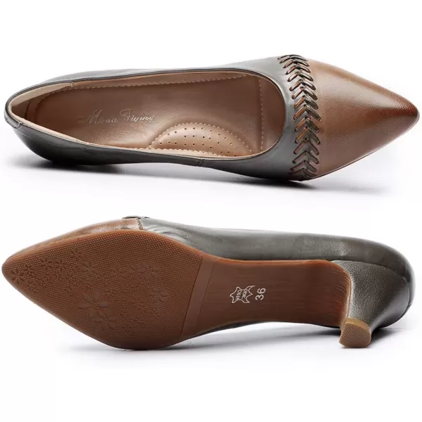 Mona flying Leather Mid Kitten Pumps Elegant Women Slip On Classic Comfortable Elegant Handmade Work Shoes