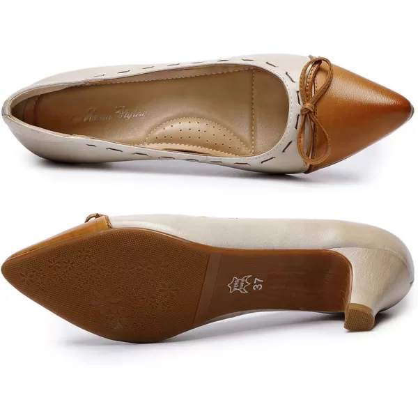 Mona flying Leather Mid Kitten Pumps Elegant Women Slip On Classic Comfortable Elegant Handmade Work Shoes