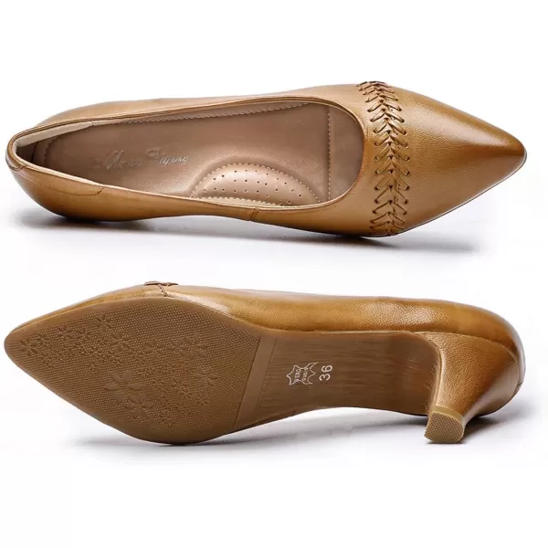 Mona flying Leather Mid Kitten Pumps Elegant Women Slip On Classic Comfortable Elegant Handmade Work Shoes