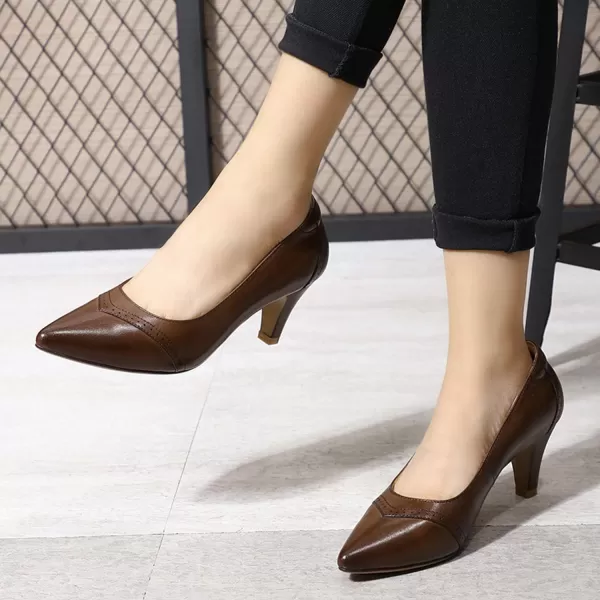 Mona flying Leather Mid Kitten Pumps Elegant Women Slip On Classic Comfortable Elegant Handmade Work Shoes