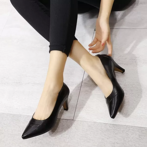 Mona flying Leather Mid Kitten Pumps Elegant Women Slip On Classic Comfortable Elegant Handmade Work Shoes
