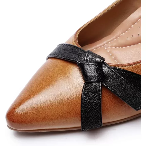 Mona flying Leather Retro Pointed Toe Pumps Women Kitten Heels Dressy Casual Shoes