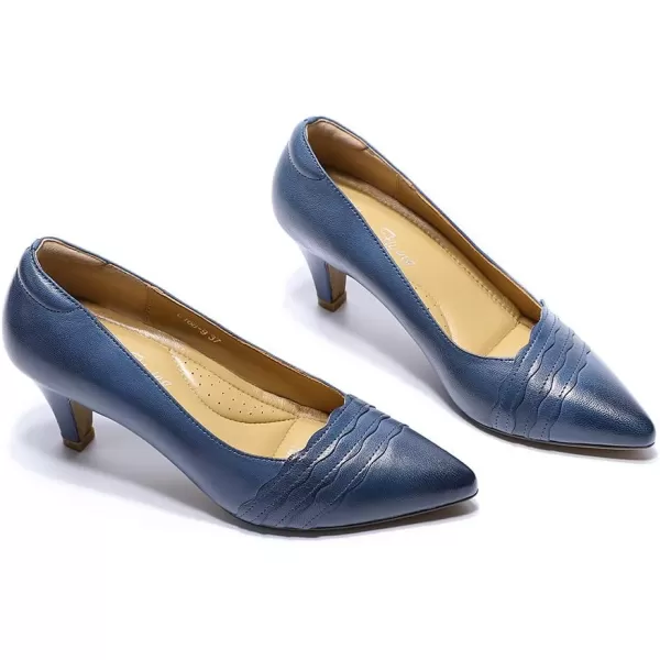 Mona flying Leather Retro Pointed Toe Pumps Women Kitten Heels Dressy Casual Shoes