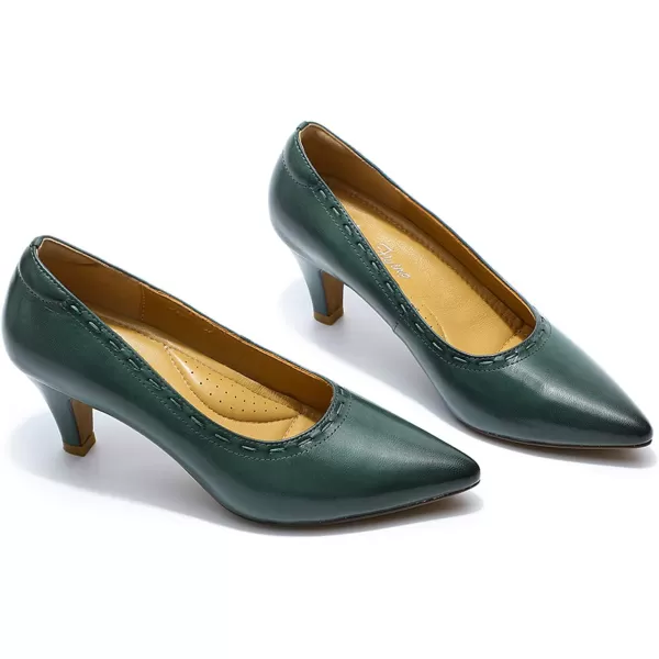 Mona flying Leather Retro Pointed Toe Pumps Women Kitten Heels Dressy Casual Shoes