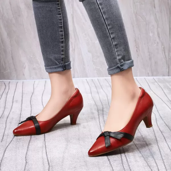 Mona flying Leather Retro Pointed Toe Pumps Women Kitten Heels Dressy Casual Shoes