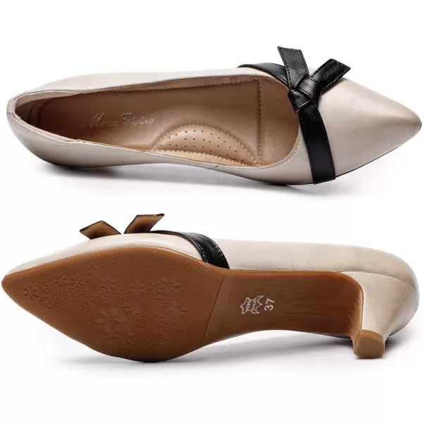 Mona flying Leather Retro Pointed Toe Pumps Women Kitten Heels Dressy Casual Shoes