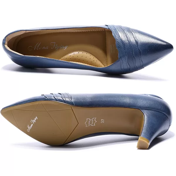 Mona flying Leather Retro Pointed Toe Pumps Women Kitten Heels Dressy Casual Shoes