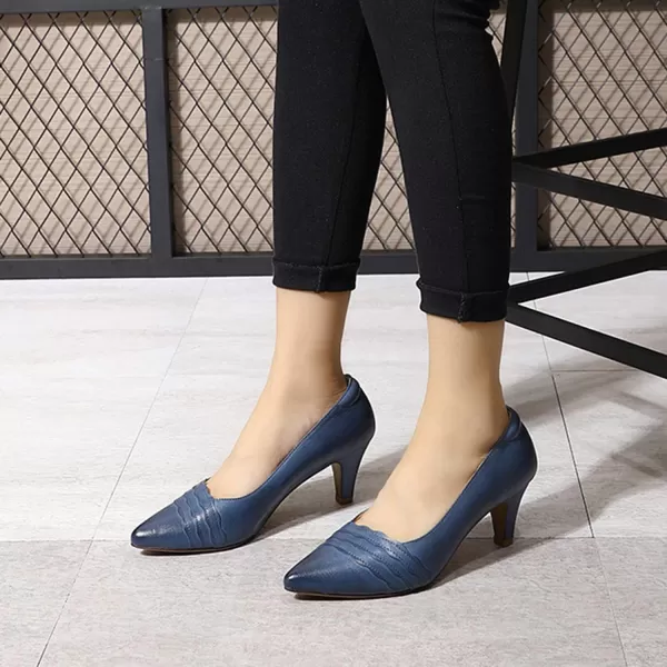 Mona flying Leather Retro Pointed Toe Pumps Women Kitten Heels Dressy Casual Shoes