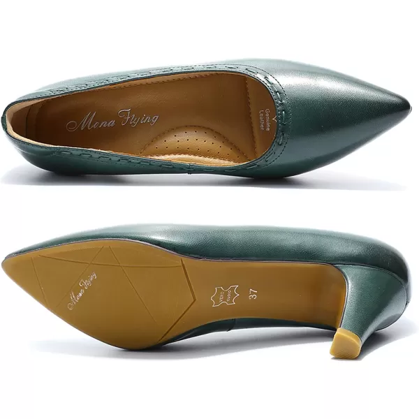 Mona flying Leather Retro Pointed Toe Pumps Women Kitten Heels Dressy Casual Shoes