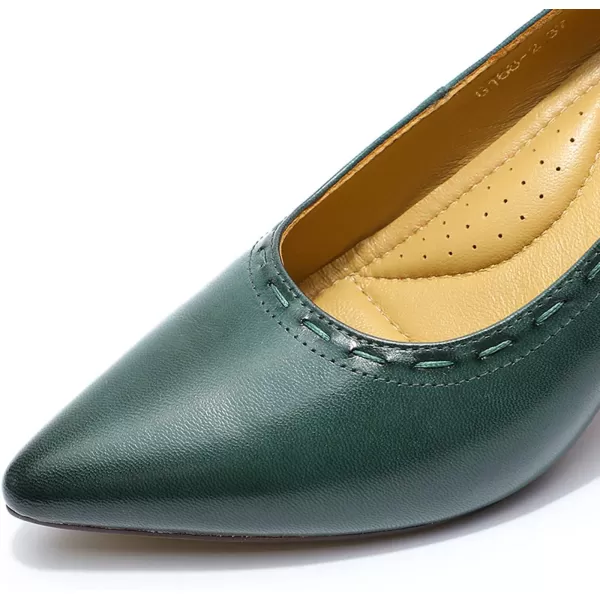 Mona flying Leather Retro Pointed Toe Pumps Women Kitten Heels Dressy Casual Shoes