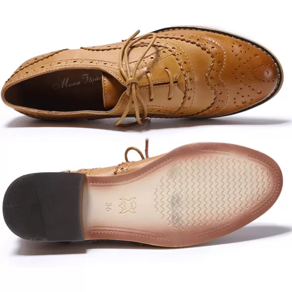 Mona flying Womens Handcrafted Comfy Wingtip Oxfords Brogue Ladies Lace up Leather Shoes