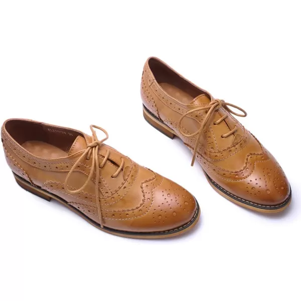 Mona flying Womens Handcrafted Comfy Wingtip Oxfords Brogue Ladies Lace up Leather Shoes