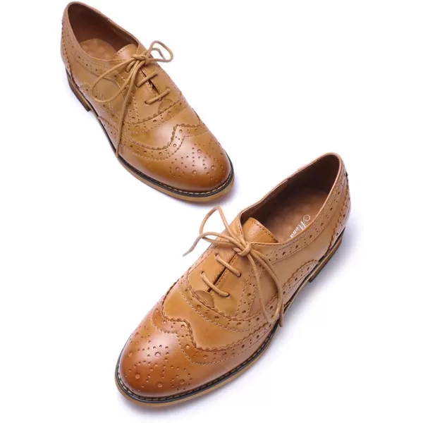 Mona flying Womens Handcrafted Comfy Wingtip Oxfords Brogue Ladies Lace up Leather Shoes
