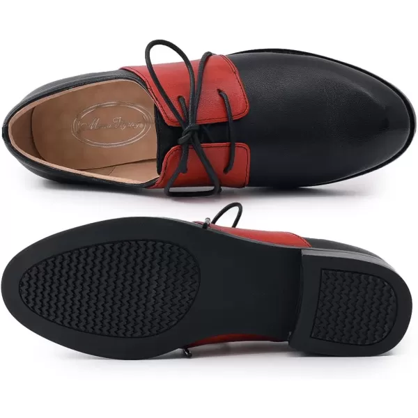 Mona flying Women's Handmade Two Tone Dress Oxfords Derby Comfy Lace up Leather Shoes for Ladies