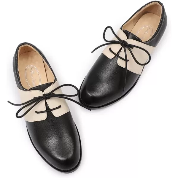 Mona flying Women's Handmade Two Tone Dress Oxfords Derby Comfy Lace up Leather Shoes for Ladies