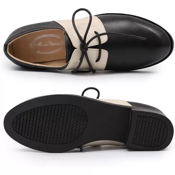 Mona flying Women's Handmade Two Tone Dress Oxfords Derby Comfy Lace up Leather Shoes for Ladies