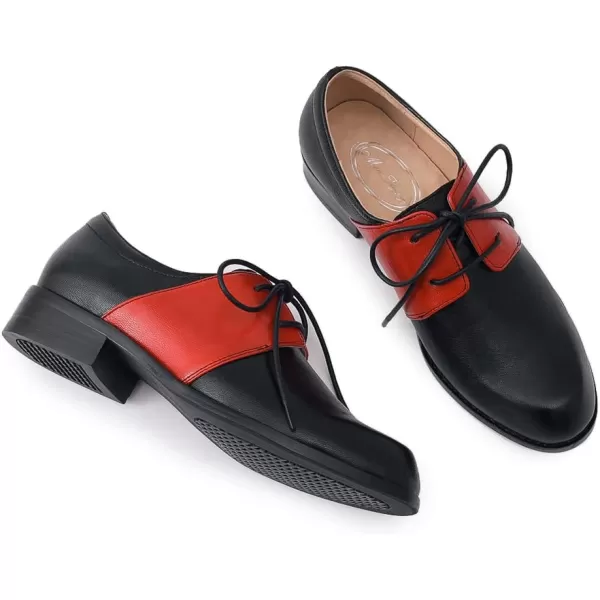 Mona flying Women's Handmade Two Tone Dress Oxfords Derby Comfy Lace up Leather Shoes for Ladies