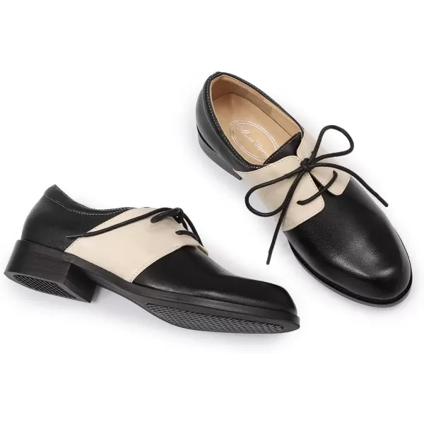 Mona flying Women's Handmade Two Tone Dress Oxfords Derby Comfy Lace up Leather Shoes for Ladies
