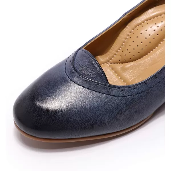 Mona flying Women's Leather Closed Toe 2 Inch Mid Wedges Heels with Arch Support Round Toe Comfortable Dress Pumps for Women Ladies