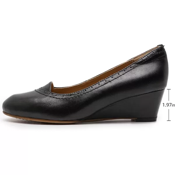 Mona flying Women's Leather Closed Toe 2 Inch Mid Wedges Heels with Arch Support Round Toe Comfortable Dress Pumps for Women Ladies