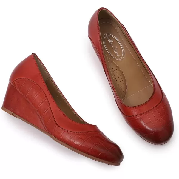 Mona flying Women's Leather Closed Toe 2 Inch Mid Wedges Heels with Arch Support Round Toe Comfortable Dress Pumps for Women Ladies