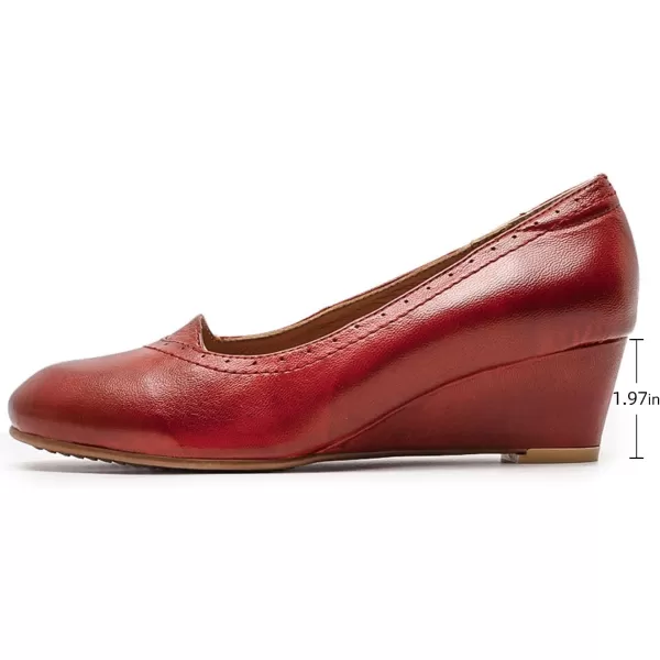 Mona flying Women's Leather Closed Toe 2 Inch Mid Wedges Heels with Arch Support Round Toe Comfortable Dress Pumps for Women Ladies