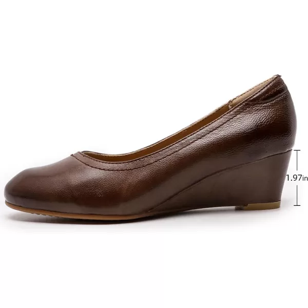 Mona flying Women's Leather Closed Toe 2 Inch Mid Wedges Heels with Arch Support Round Toe Comfortable Dress Pumps for Women Ladies