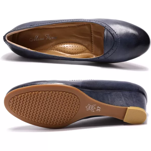 Mona flying Women's Leather Closed Toe 2 Inch Mid Wedges Heels with Arch Support Round Toe Comfortable Dress Pumps for Women Ladies