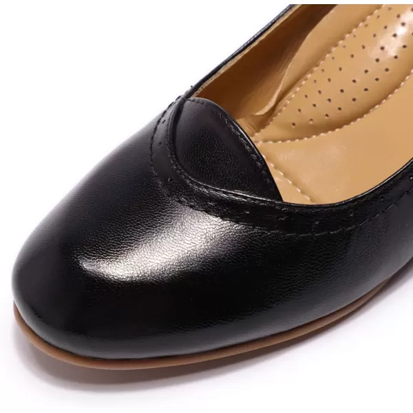 Mona flying Women's Leather Closed Toe 2 Inch Mid Wedges Heels with Arch Support Round Toe Comfortable Dress Pumps for Women Ladies