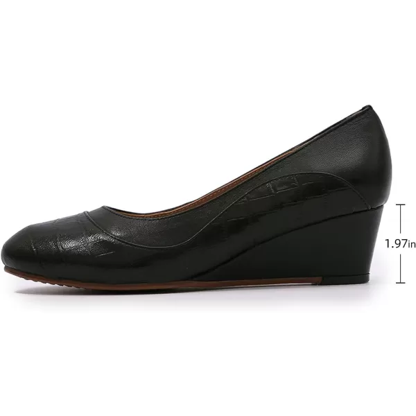 Mona flying Women's Leather Closed Toe 2 Inch Mid Wedges Heels with Arch Support Round Toe Comfortable Dress Pumps for Women Ladies