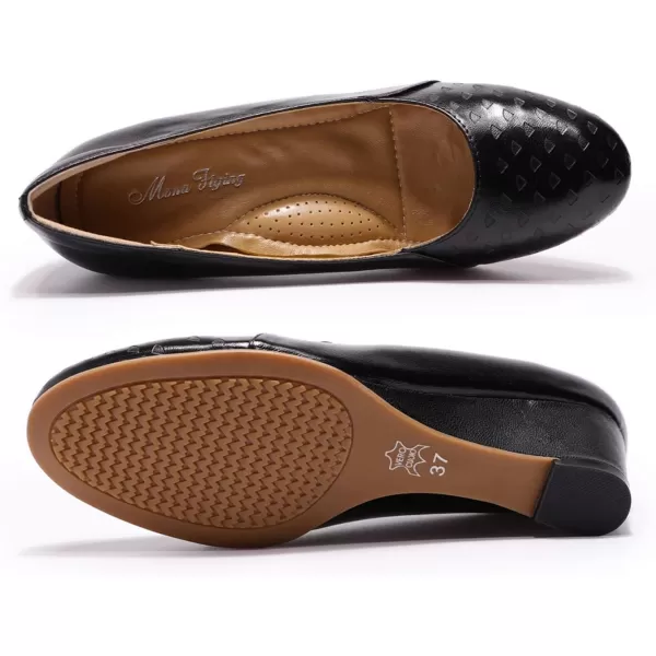 Mona flying Women's Leather Closed Toe 2 Inch Mid Wedges Heels with Arch Support Round Toe Comfortable Dress Pumps for Women Ladies