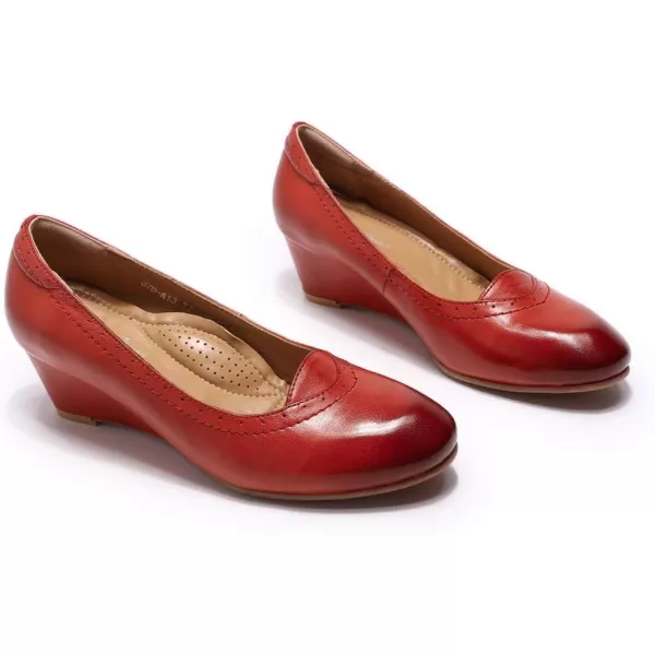 Mona flying Women's Leather Closed Toe 2 Inch Mid Wedges Heels with Arch Support Round Toe Comfortable Dress Pumps for Women Ladies