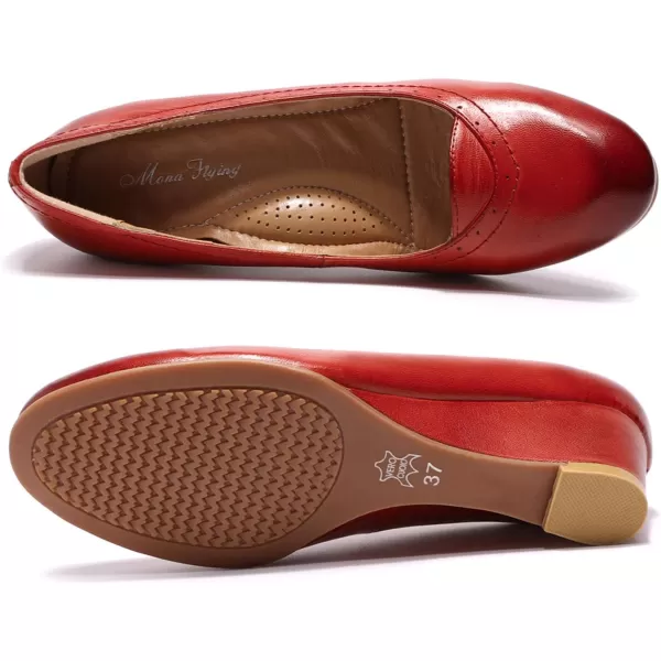 Mona flying Women's Leather Closed Toe 2 Inch Mid Wedges Heels with Arch Support Round Toe Comfortable Dress Pumps for Women Ladies