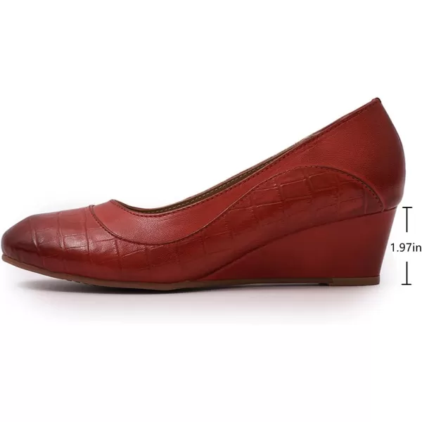 Mona flying Women's Leather Closed Toe 2 Inch Mid Wedges Heels with Arch Support Round Toe Comfortable Dress Pumps for Women Ladies