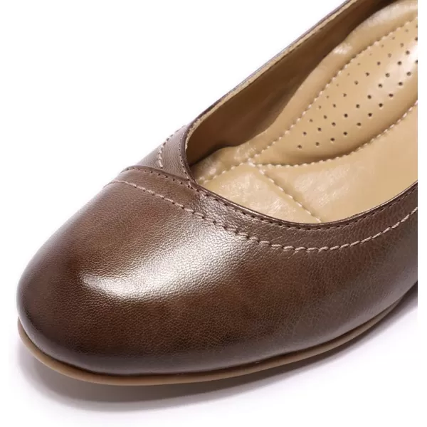 Mona flying Women's Leather Closed Toe 2 Inch Mid Wedges Heels with Arch Support Round Toe Comfortable Dress Pumps for Women Ladies