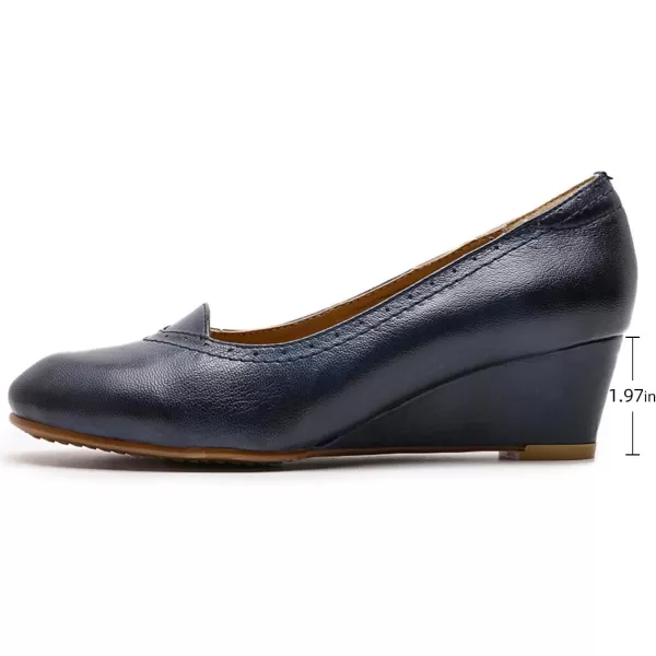 Mona flying Women's Leather Closed Toe 2 Inch Mid Wedges Heels with Arch Support Round Toe Comfortable Dress Pumps for Women Ladies