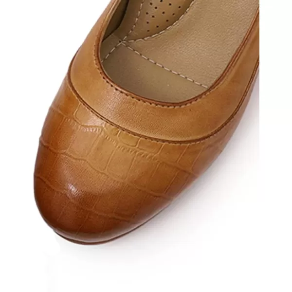 Mona flying Women's Leather Closed Toe 2 Inch Mid Wedges Heels with Arch Support Round Toe Comfortable Dress Pumps for Women Ladies
