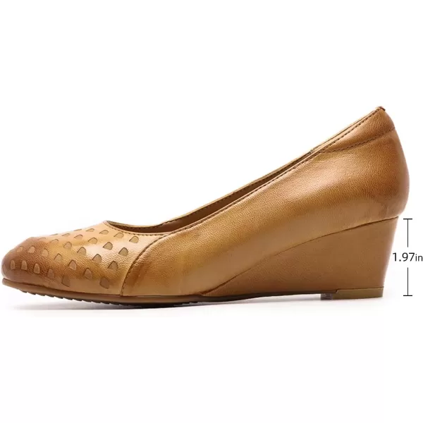 Mona flying Women's Leather Closed Toe 2 Inch Mid Wedges Heels with Arch Support Round Toe Comfortable Dress Pumps for Women Ladies